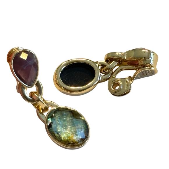 The Jewelry Group TJG clip on earrings goldtone drop dangle opalescent beads - Picture 4 of 6